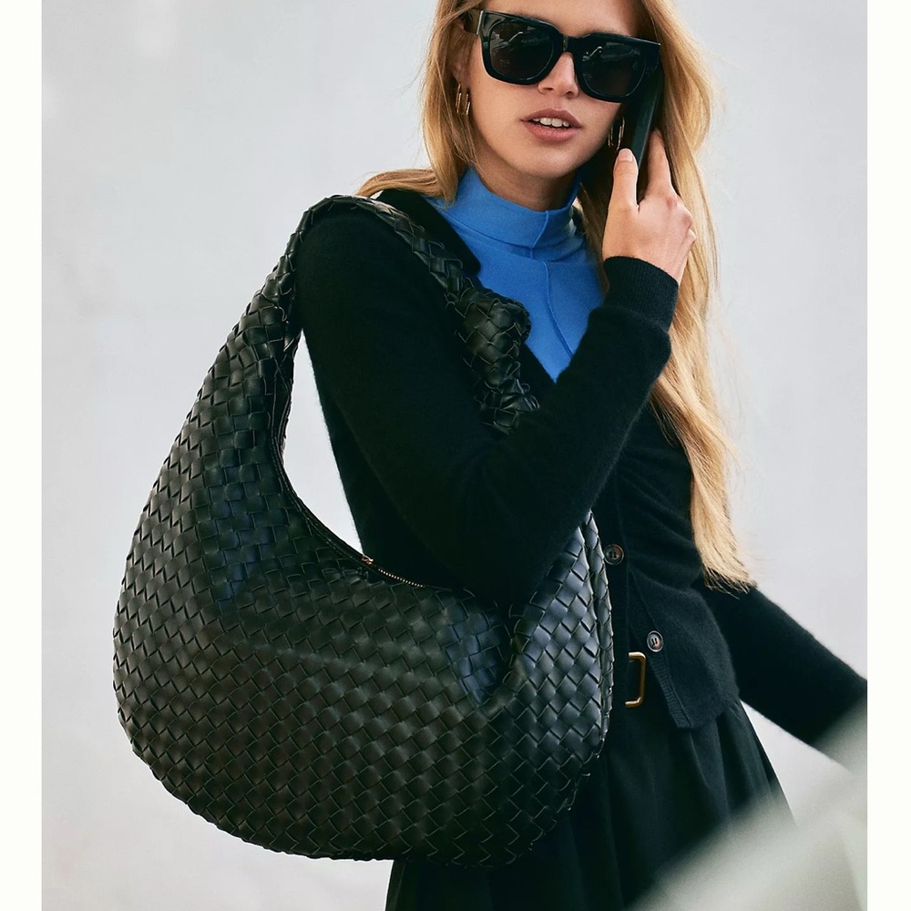 Taupe Woven Leather Hobo Bag